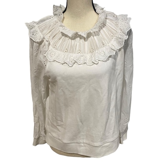 Anthropologie Othilia Blouse Sz Medium White Eyelet Lace Cottage Boho - Picture 1 of 10